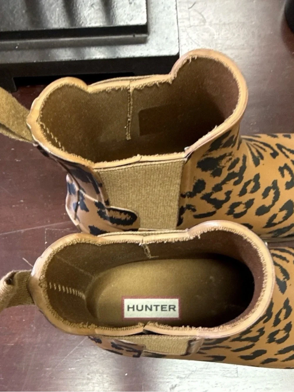 Hunter Leopard-Print Chelsea Rain Boots in Tan and Black